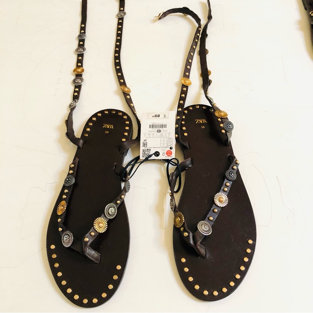 Zara Strappy Flat Studded Sandals - Picture 5 of 6